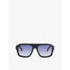 Eyewear By David Beckham Mens Black Havana Db7127/s Rectangular Frame Acetate Sunglasses In Black