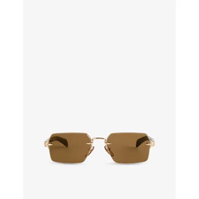 Eyewear By David Beckham Mens Gold Brown Horn 7109/s Rectangle-frame Metal Sunglasses