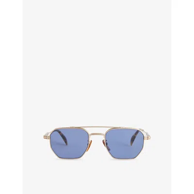 Eyewear By David Beckham Mens Gold Honey Havana Db1229/s Rectangular-frame Metal Sunglasses In Black