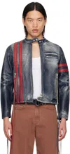 Eytys Navy Damon Leather Jacket In Navy Stripe