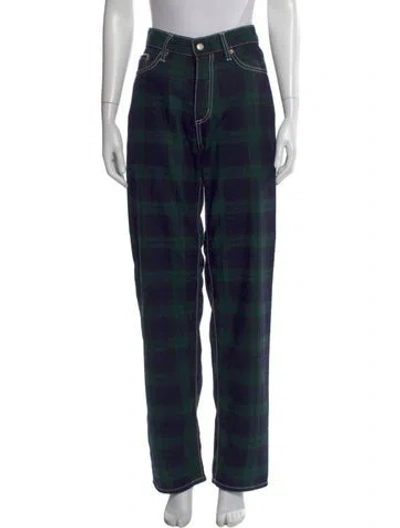 Pre-owned Eytys Plaid Print Straight Leg Pants In Green