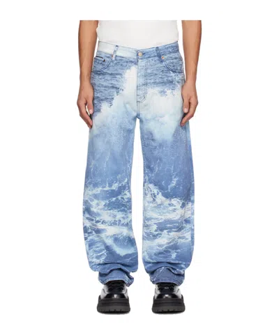 Eytys Printed Denim Trousers In Blue