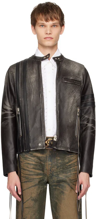 Eytys Ssense Exclusive Brown Damon Leather Jacket In Brown Stripe