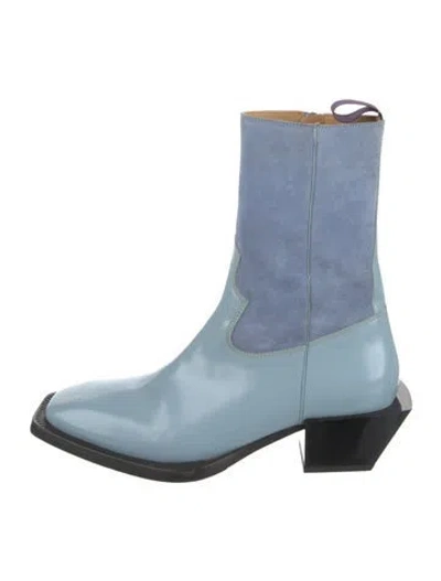 Pre-owned Eytys Suede Colorblock Pattern Western Boots In Blue