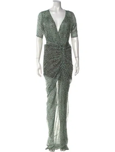 Pre-owned Eywasouls Malibu Animal Print Long Dress In Green