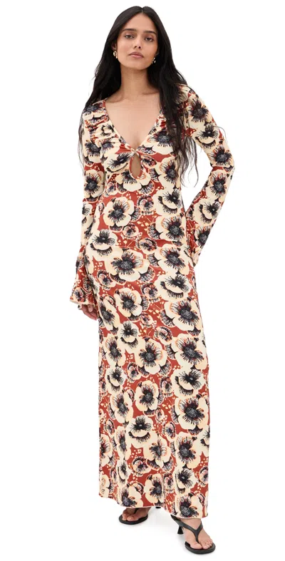 Eywasouls Malibu Diana Bell Maxi Dress Amber Poppy In Multi