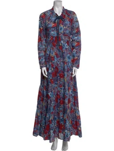 Pre-owned Eywasouls Malibu Floral Print Long Dress In Blue