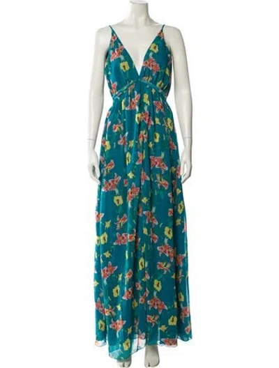Pre-owned Eywasouls Malibu Floral Print Long Dress In Blue