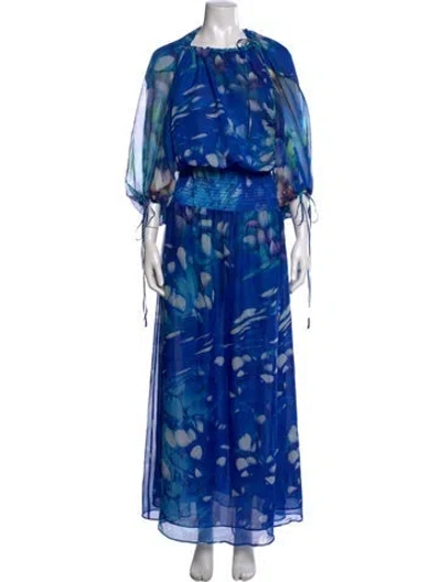 Pre-owned Eywasouls Malibu Floral Print Long Dress In Blue