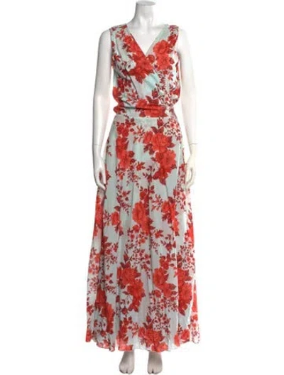 Pre-owned Eywasouls Malibu Floral Print Long Dress In Blue
