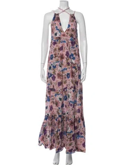 Pre-owned Eywasouls Malibu Floral Print Long Dress In Blue