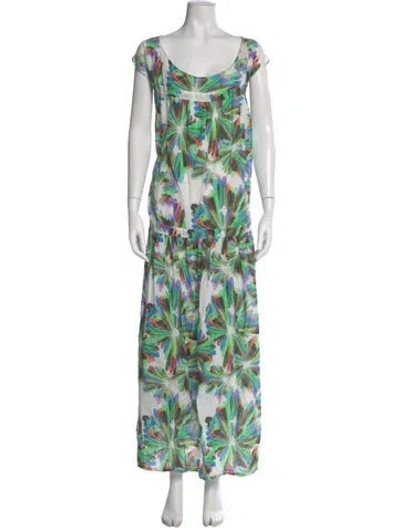 Pre-owned Eywasouls Malibu Floral Print Long Dress In Green