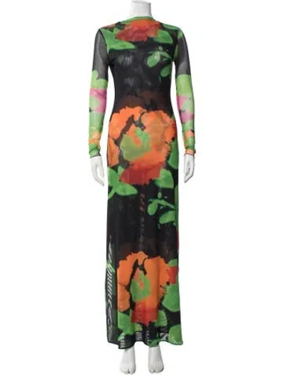 Pre-owned Eywasouls Malibu Floral Print Long Dress In Green
