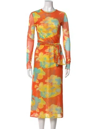 Pre-owned Eywasouls Malibu Floral Print Long Dress In Orange