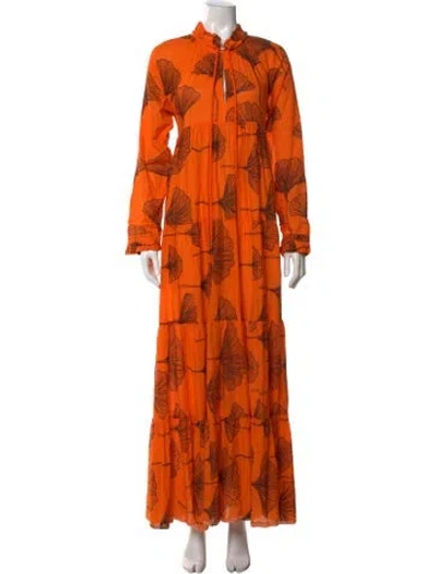 Pre-owned Eywasouls Malibu Floral Print Long Dress In Orange