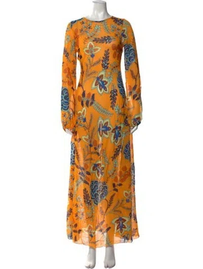 Pre-owned Eywasouls Malibu Floral Print Long Dress In Orange
