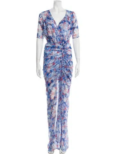 Pre-owned Eywasouls Malibu Floral Print Long Dress W/ Tags In Blue