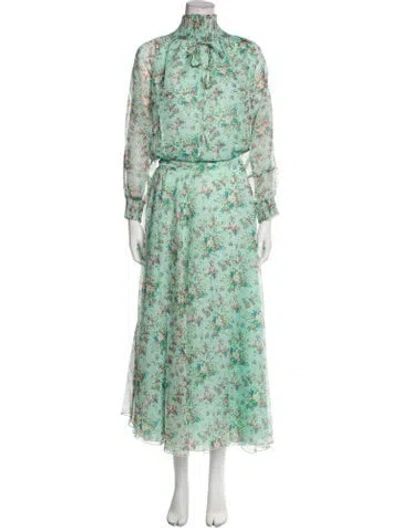 Pre-owned Eywasouls Malibu Floral Print Long Dress W/ Tags In Green