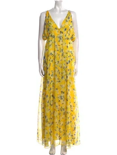 Pre-owned Eywasouls Malibu Floral Print Long Dress In Yellow