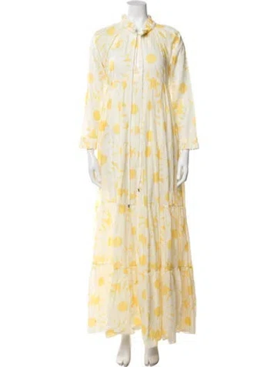 Pre-owned Eywasouls Malibu Floral Print Long Dress In Yellow