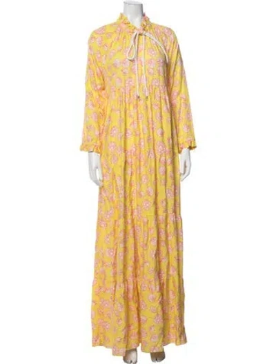 Pre-owned Eywasouls Malibu Floral Print Long Dress In Yellow