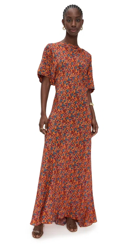 Eywasouls Malibu Grace Silk Dress Burnt Blaze In Orange