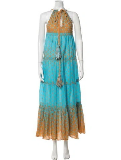 Pre-owned Eywasouls Malibu Printed Long Dress In Blue