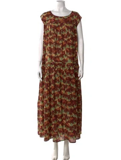 Pre-owned Eywasouls Malibu Printed Long Dress In Brown