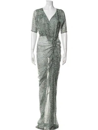 Pre-owned Eywasouls Malibu Printed Long Dress In Green