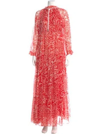 Pre-owned Eywasouls Malibu Printed Long Dress In Red