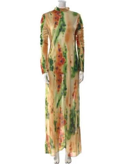 Pre-owned Eywasouls Malibu Printed Long Dress W/ Tags In Green
