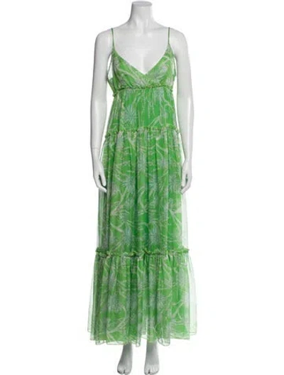 Pre-owned Eywasouls Malibu Printed Midi Length Dress In Green