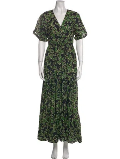 Pre-owned Eywasouls Malibu Printed Midi Length Dress In Green