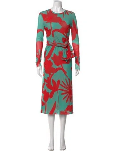 Pre-owned Eywasouls Malibu Printed Midi Length Dress In Green