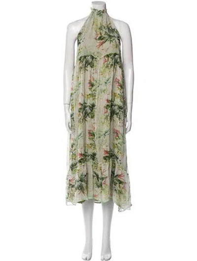 Pre-owned Eywasouls Malibu Silk Midi Length Dress In Green