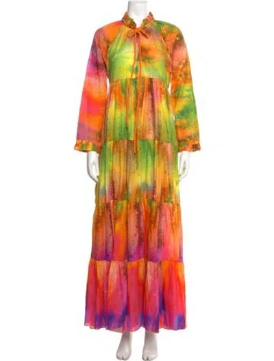 Pre-owned Eywasouls Malibu Tie-dye Print Long Dress In Yellow