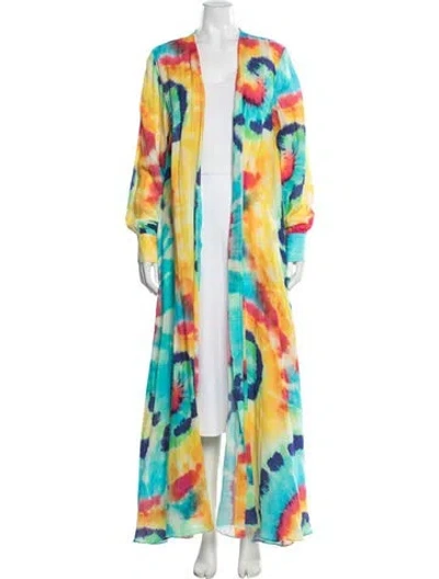 Pre-owned Eywasouls Malibu Tie-dye Print Pleated Accents Robe In Yellow