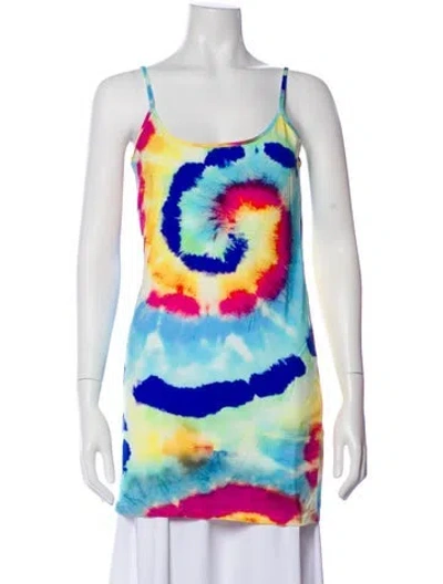 Pre-owned Eywasouls Malibu Tie-dye Print Scoop Neck Top In Blue