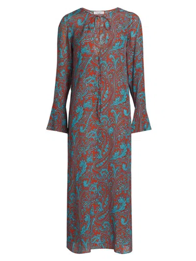 Eywasouls Malibu Women's Autumn Paisley Silk Maxi Dress In Gray