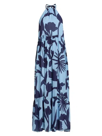 Eywasouls Malibu Women's Ayla Floral Chiffon Halterneck Maxi Dress In Powder Garden