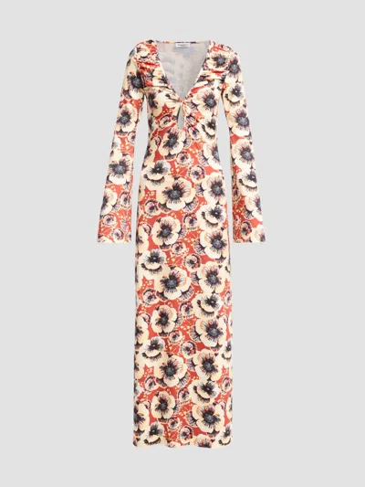 Eywasouls Malibu Women's Diana Floral Bell Sleeve Maxi Dress In Amber Poppy