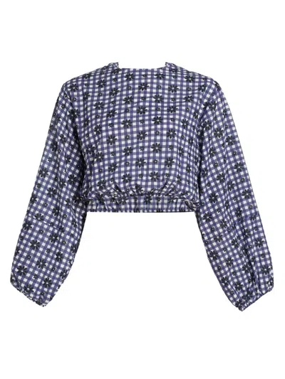 Eywasouls Malibu Women's Isla Floral/gingham Cotton Crop Top In Gingham Daisy