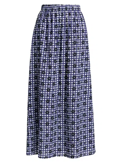 Eywasouls Malibu Women's Jewel Floral/gingham Cotton A-line Maxi Skirt In Gingham Daisy