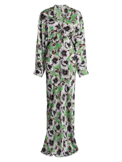 Eywasouls Malibu Women's Kathleen Cut-out Silk Long-sleeve Maxi Dress In Green