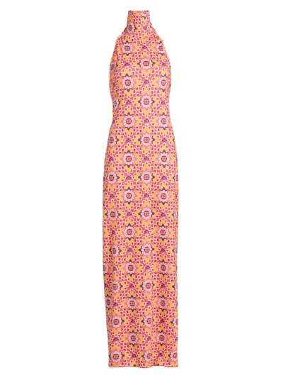 Eywasouls Malibu Women's Montana Geometric Print Halterneck Maxi Dress In Brown