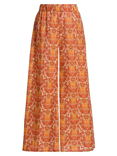 Eywasouls Malibu Women's Pearl Damask Cotton Wide-leg Pants In Amber Mosaic