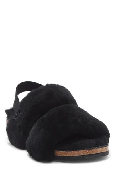 Ez Feet Genuine Shearing Two-band Sandal In Black