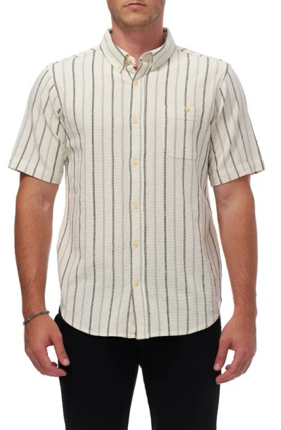 Ezekiel Hollow Short Sleeve Button-up Cotton Shirt In Bone