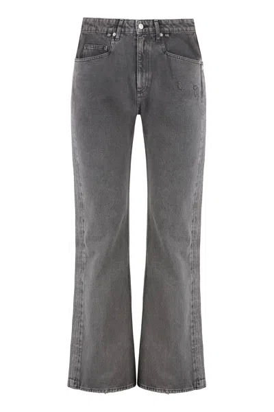 Ezr 5-pocket Straight-leg Distressed Jeans In Gray
