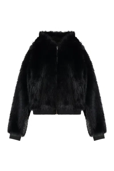 Ezr Hooded Faux Leather Jacket In Black